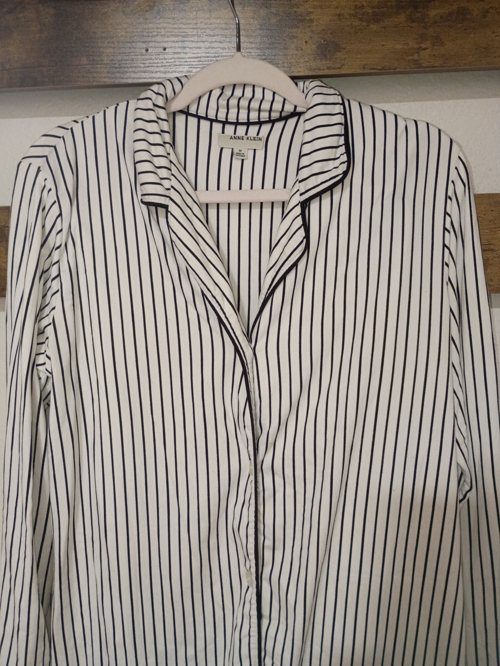 Anne Klein Black and White Vertical Stripe Sleep Shirt - Picture 5 of 6